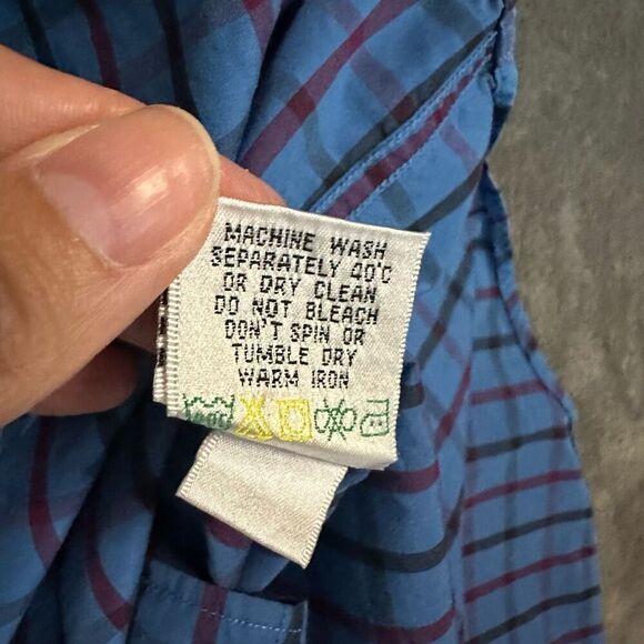 Bugatchi Uomo LS Button Down Shirt Mens L Blue Check Classic Fit Pop Cuff - Picture 7 of 11